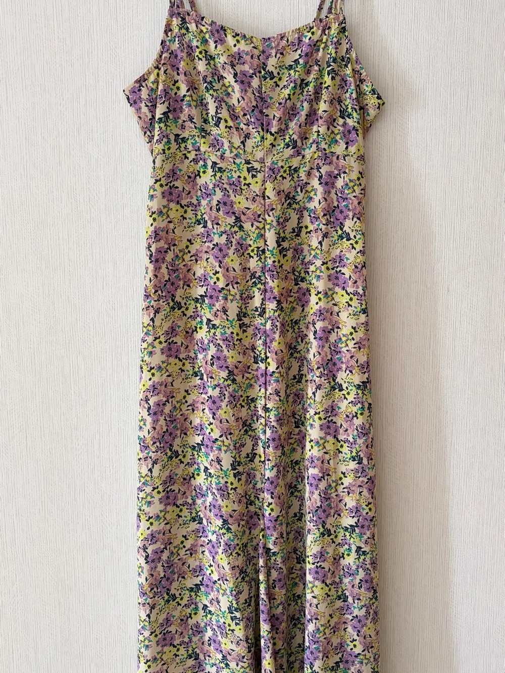 Floral Spaghetti-Strap Maxi Dress in Purple and Green